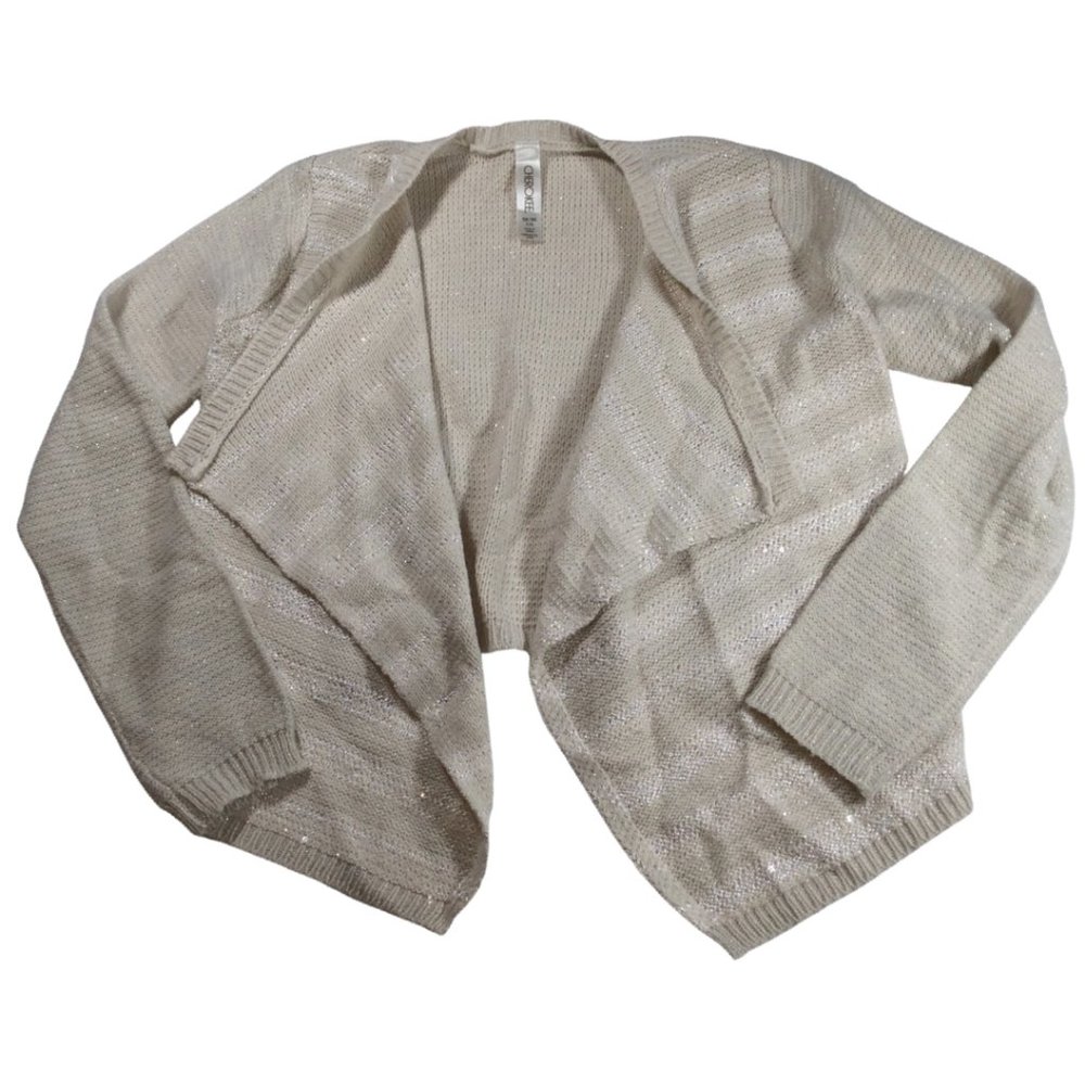 👣 5/$25 - Beige/Silver Knit Open Cardigan w/ Sequin Embellishments